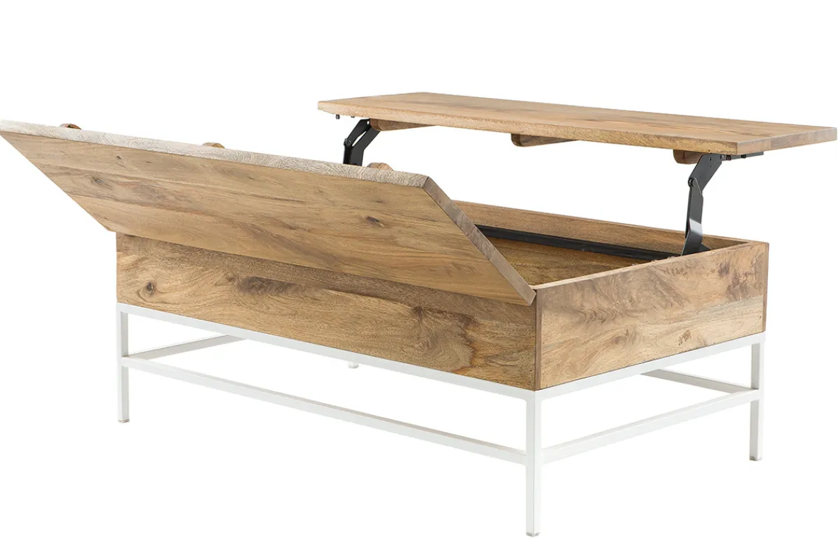 Miliboo Couchtisch aufklappbar Mangoholz und Metall Weiß 160cm BOHO* Couchtische