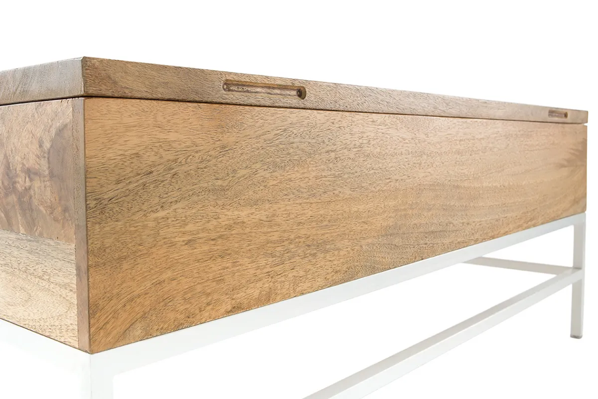 Miliboo Couchtisch aufklappbar Mangoholz und Metall Weiß 160cm BOHO* Couchtische