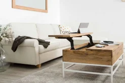 Miliboo Couchtisch aufklappbar Mangoholz und Metall Weiß 160cm BOHO* Couchtische