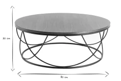 Miliboo Couchtisch dunkles Holz und Metall Schwarz rund 80 cm LACE* Couchtische
