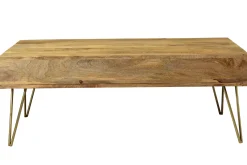 Miliboo Couchtisch graviert aus Mangoholz und vergoldetem Metall LINIUM* Couchtische