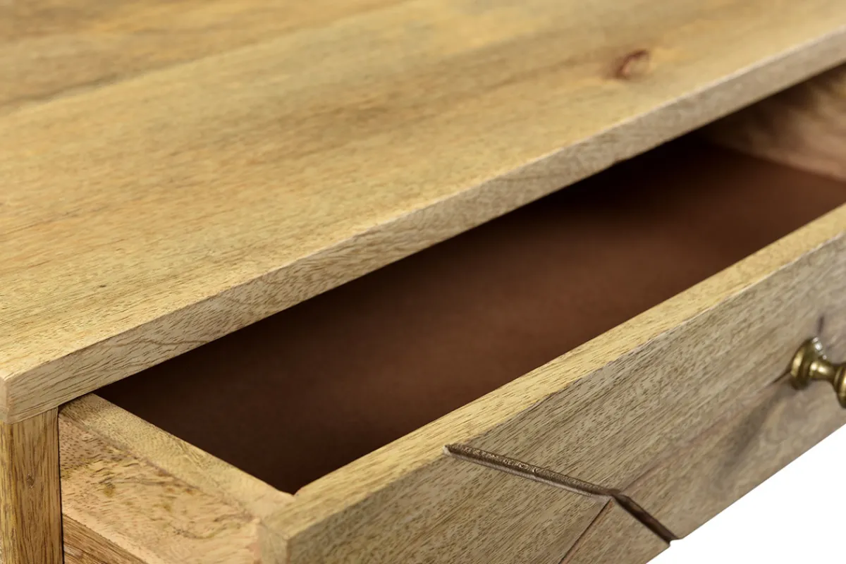 Miliboo Couchtisch graviert aus Mangoholz und vergoldetem Metall LINIUM* Couchtische