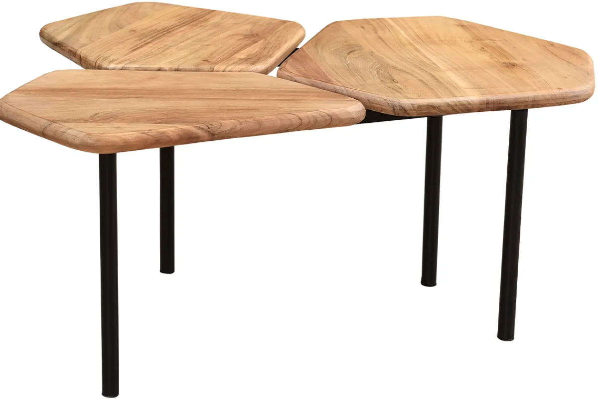 Miliboo Couchtisch mit 3 Platten aus Akazie und Metall SUZANE* Couchtische