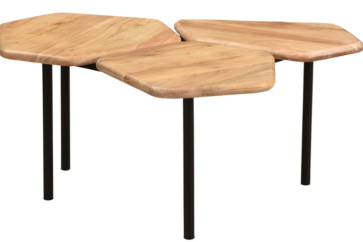 Miliboo Couchtisch mit 3 Platten aus Akazie und Metall SUZANE* Couchtische