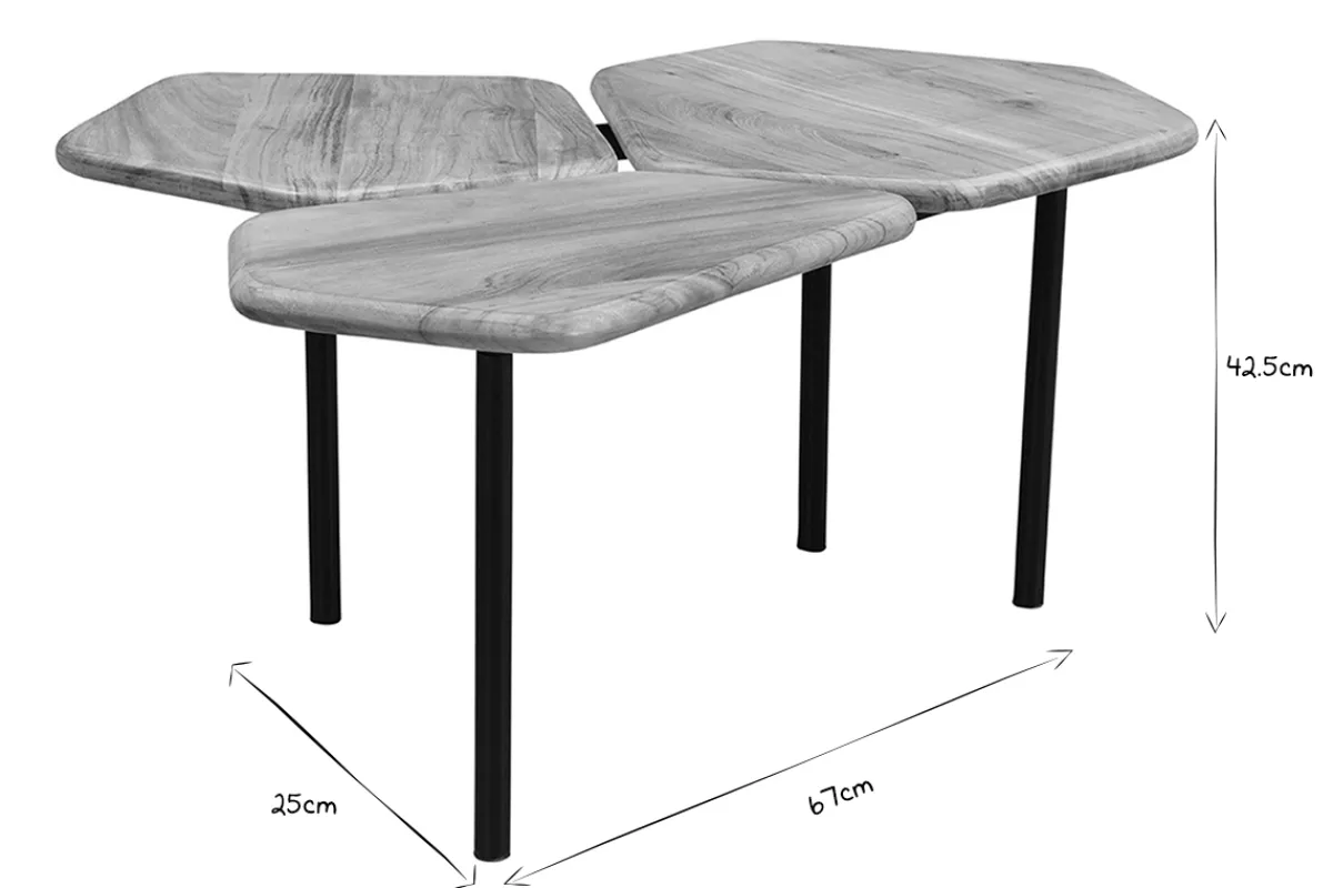 Miliboo Couchtisch mit 3 Platten aus Akazie und Metall SUZANE* Couchtische