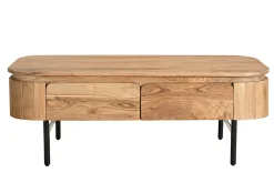 Miliboo Couchtisch mit Ablagefächern aus Massivholz und schwarzem Metall 4 Schubladen B115 cm NAPOLI* Couchtische