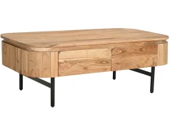 Miliboo Couchtisch mit Ablagefächern aus Massivholz und schwarzem Metall 4 Schubladen B115 cm NAPOLI* Couchtische