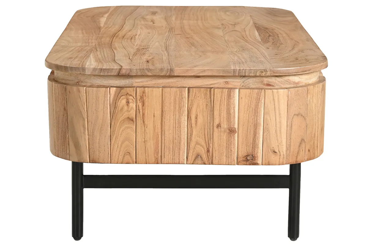 Miliboo Couchtisch mit Ablagefächern aus Massivholz und schwarzem Metall 4 Schubladen B115 cm NAPOLI* Couchtische