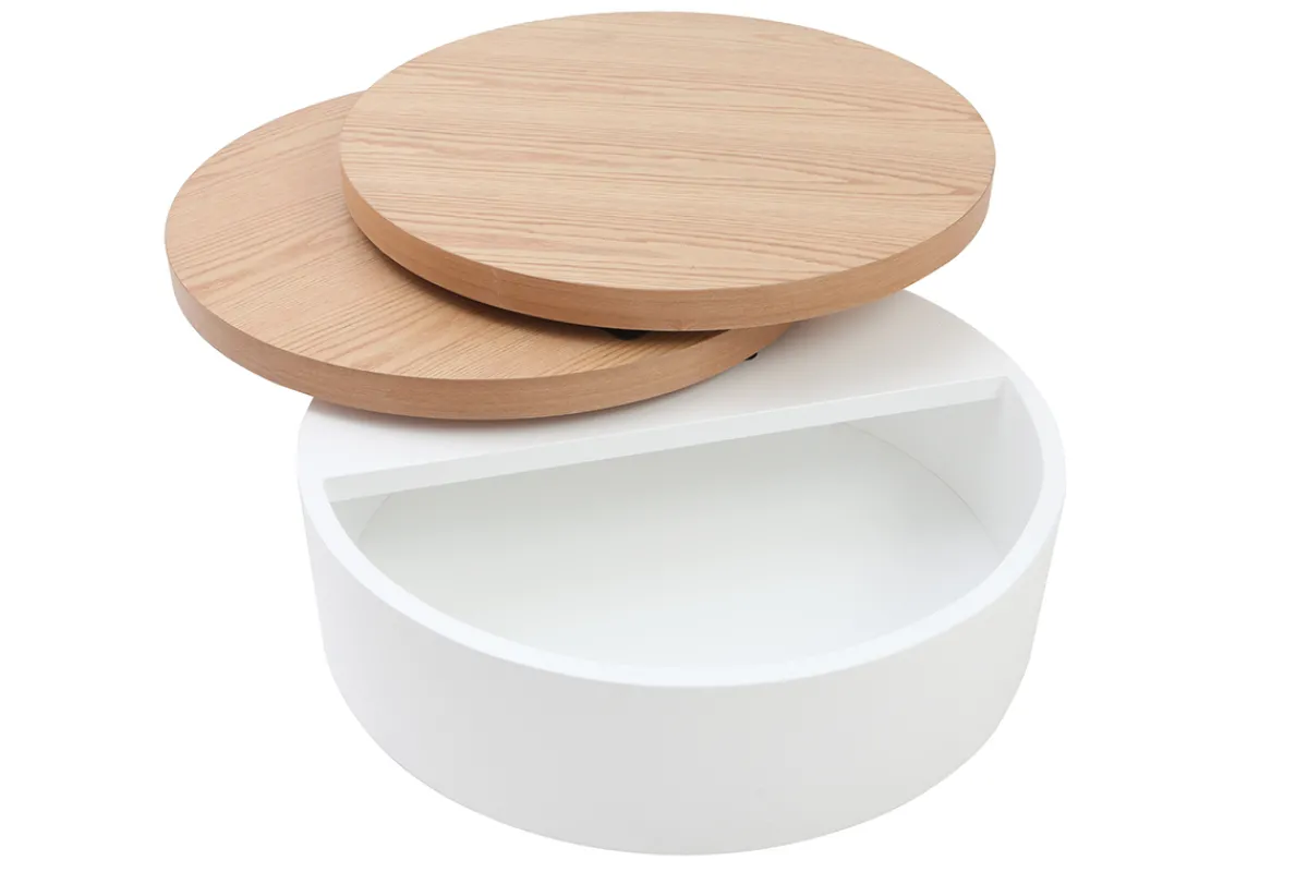 Miliboo Couchtisch mit drehbaren Tischplatten und Staufläche Weiß und Holz ICON* Couchtische