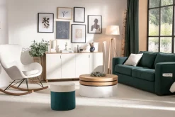 Miliboo Couchtisch mit drehbaren Tischplatten und Staufläche Weiß und Holz ICON* Couchtische