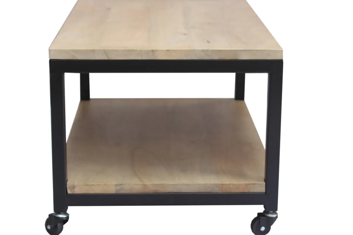Miliboo Couchtisch mit Rollen aus massivem Mangoholz und Metall FACTORY* Couchtische