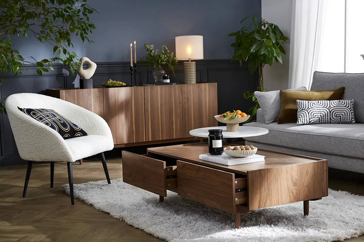 Miliboo Couchtisch mit Schubladen aus dunklem Holz B120 cm SANAA* Couchtische