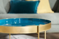 Miliboo Couchtisch mit wendbarer Platte in Blaugrün/Weiß SATEEN* Couchtische|Beistelltische