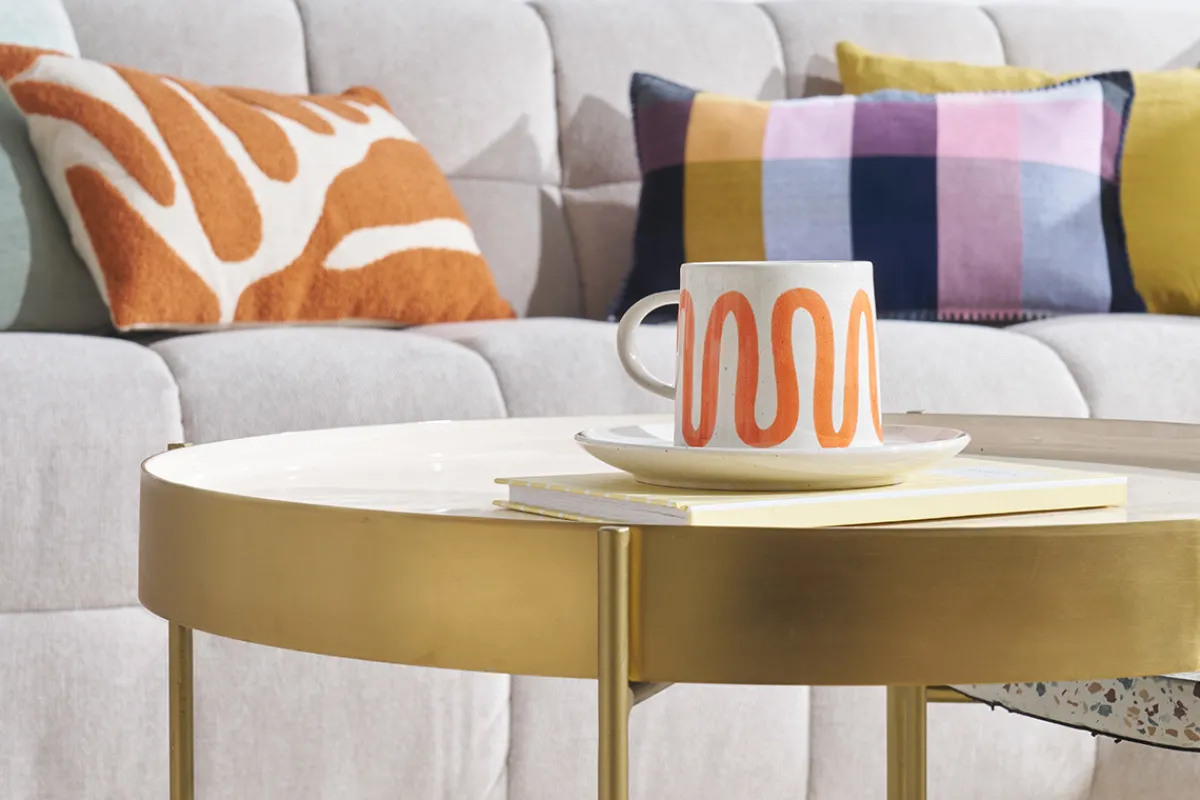 Miliboo Couchtisch mit wendbarer Platte in Blaugrün/Weiß SATEEN* Couchtische|Beistelltische