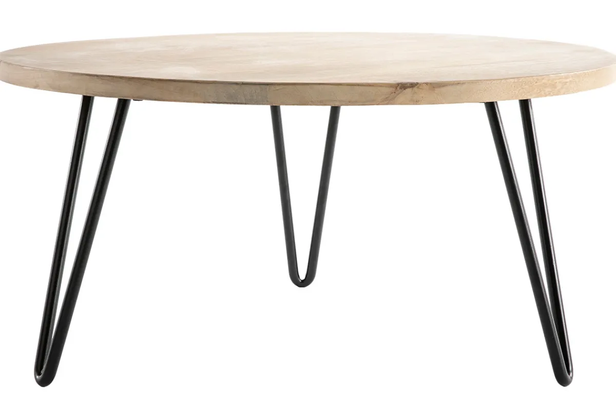 Miliboo Couchtisch rund Mangoholz und Metall 80 x 40 cm (B x H) VIBES* Couchtische