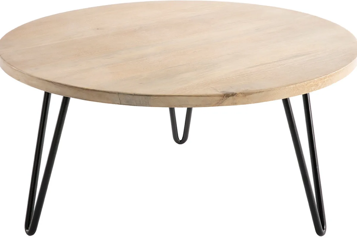 Miliboo Couchtisch rund Mangoholz und Metall 80 x 40 cm (B x H) VIBES* Couchtische