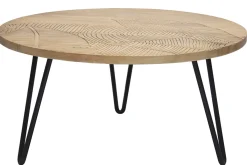 Miliboo Couchtisch rund strukturiert aus Mangoholz und schwarzem Metall VIBES* Couchtische