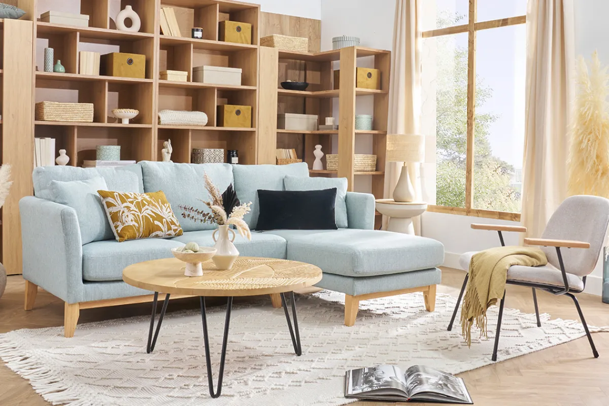Miliboo Couchtisch rund strukturiert aus Mangoholz und schwarzem Metall VIBES* Couchtische