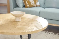 Miliboo Couchtisch rund strukturiert aus Mangoholz und schwarzem Metall VIBES* Couchtische