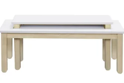 Miliboo Couchtisch skandinavisch mit integrierter Bank Weiß und helles Holz CYBEL* Couchtische