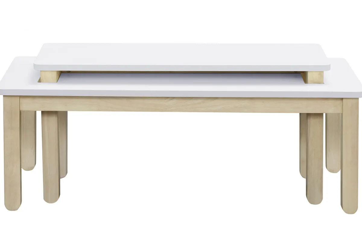 Miliboo Couchtisch skandinavisch mit integrierter Bank Weiß und helles Holz CYBEL* Couchtische