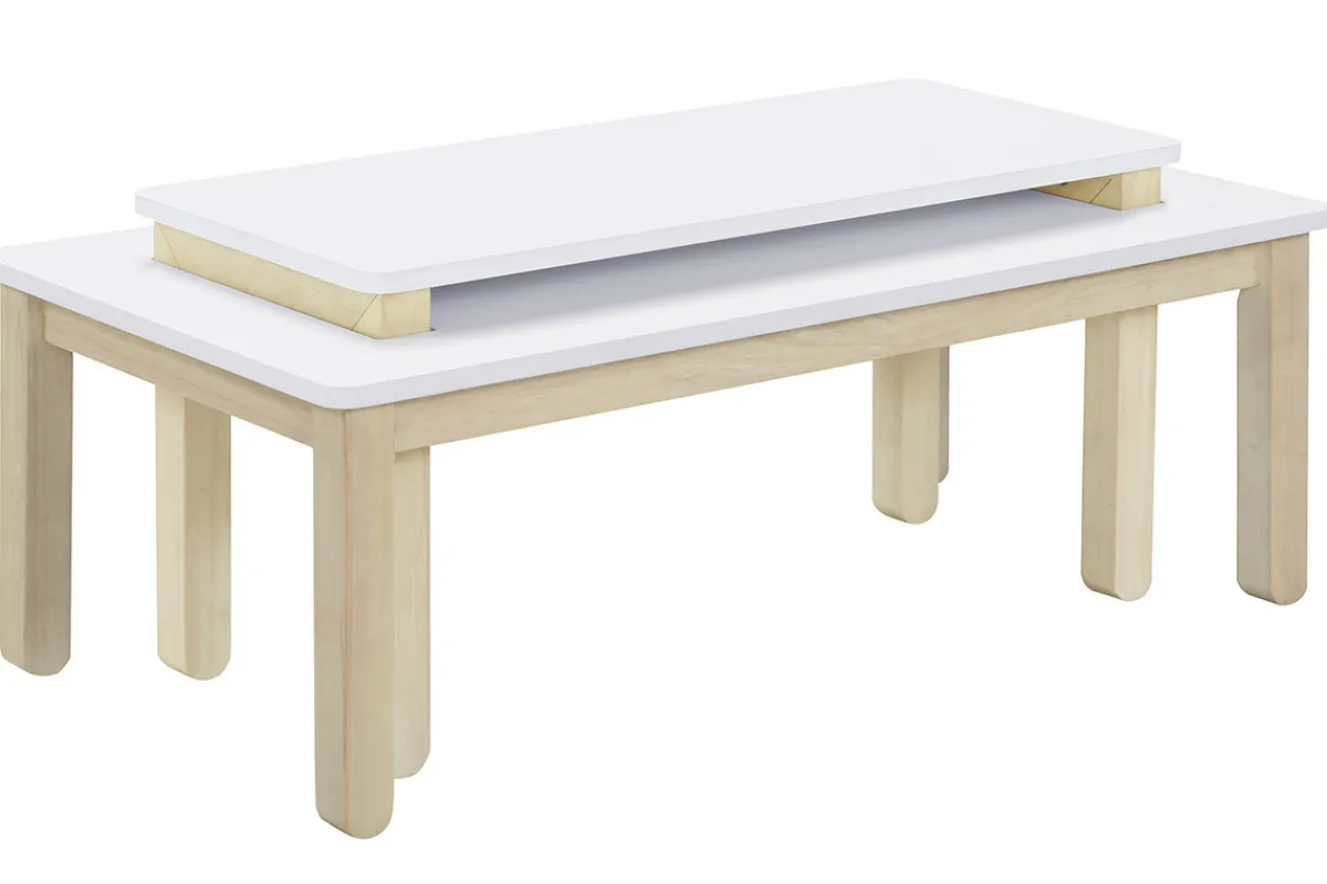 Miliboo Couchtisch skandinavisch mit integrierter Bank Weiß und helles Holz CYBEL* Couchtische