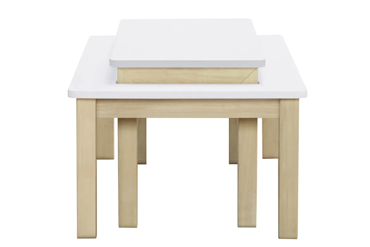 Miliboo Couchtisch skandinavisch mit integrierter Bank Weiß und helles Holz CYBEL* Couchtische