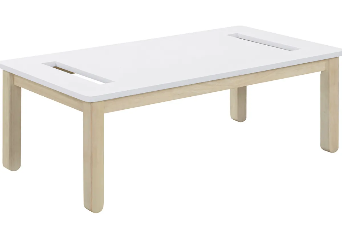 Miliboo Couchtisch skandinavisch mit integrierter Bank Weiß und helles Holz CYBEL* Couchtische