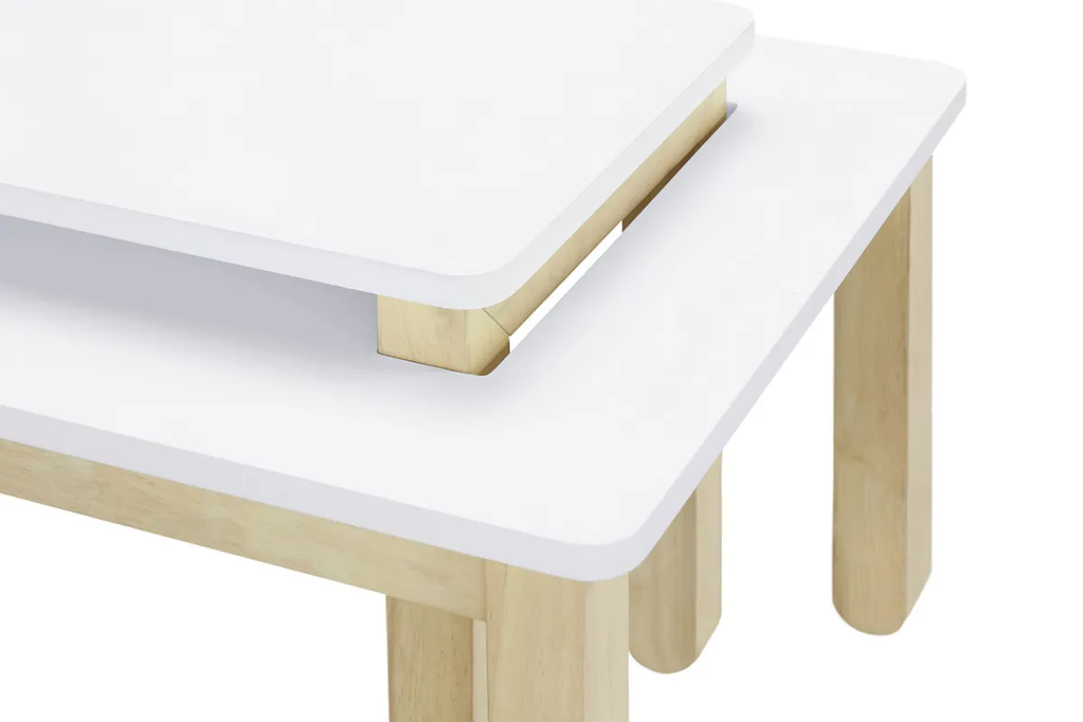 Miliboo Couchtisch skandinavisch mit integrierter Bank Weiß und helles Holz CYBEL* Couchtische