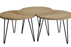 Miliboo Couchtische strukturiert aus Mangoholz und schwarzes Metall (3er-Set) VIBES* Couchtische
