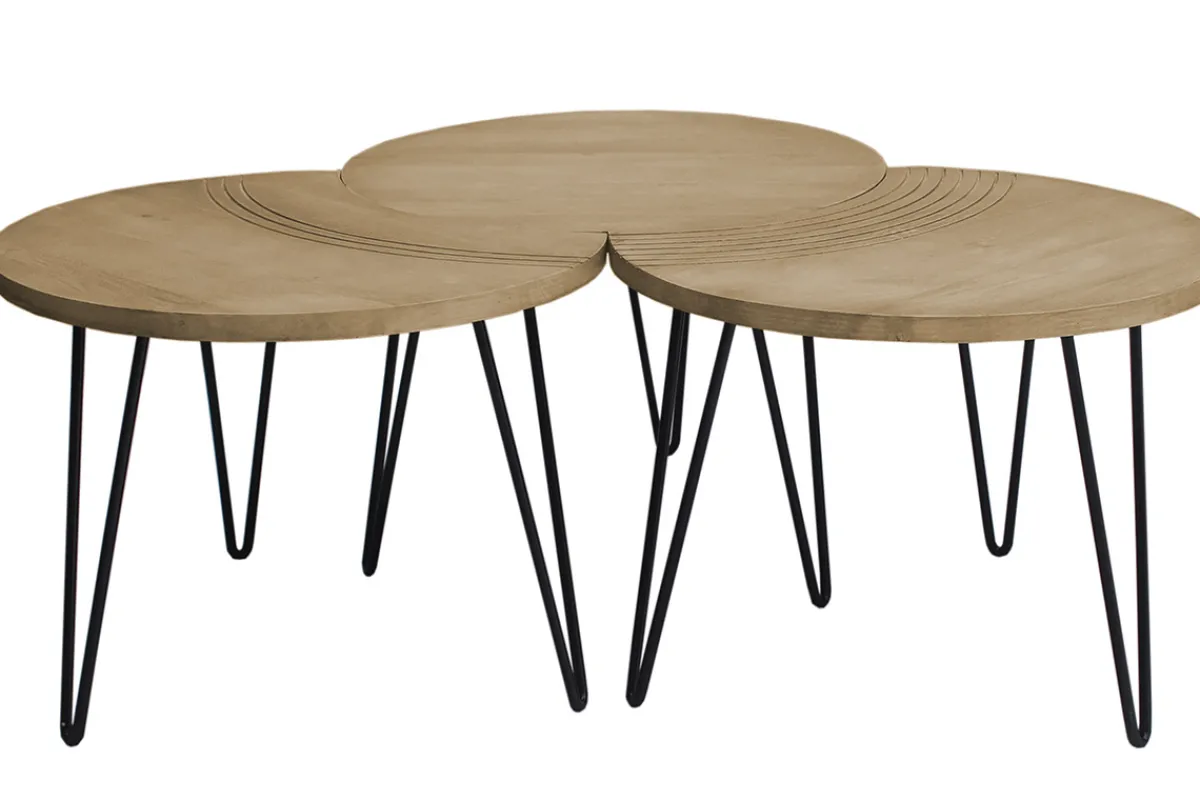 Miliboo Couchtische strukturiert aus Mangoholz und schwarzes Metall (3er-Set) VIBES* Couchtische