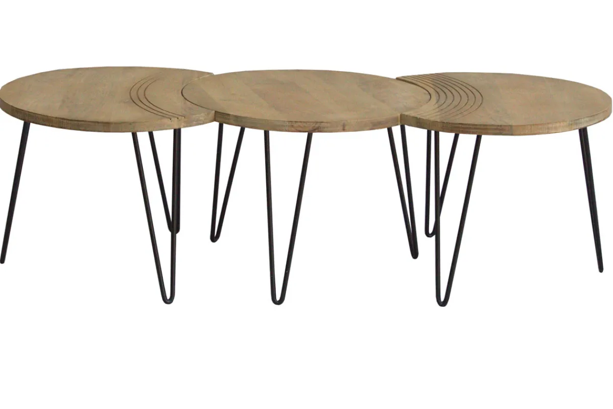 Miliboo Couchtische strukturiert aus Mangoholz und schwarzes Metall (3er-Set) VIBES* Couchtische