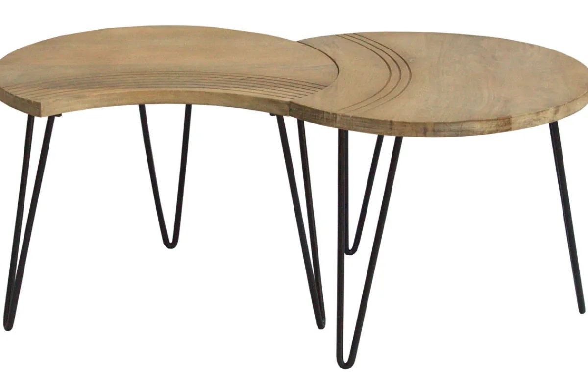 Miliboo Couchtische strukturiert aus Mangoholz und schwarzes Metall (3er-Set) VIBES* Couchtische