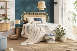 Miliboo Dekoratives Bettkopfteil aus naturfarbenem Rattan und Rohrgeflecht B165 cm BOW* Bett-kopfteile