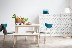 Miliboo Design Bank 100 cm Weiß und Holz LEENA* Holzstühle|Bänke