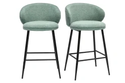 Miliboo Design Barhocker aus Samt-Textur in Céladon und Schwarzem Metall (Set von 2) ROSALIE* Barhocker