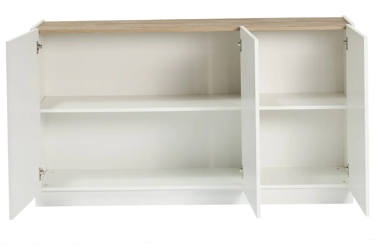 Miliboo Design Sideboard Weiß und helles Holz 3 Türen B155 cm NELIO* Sideboards