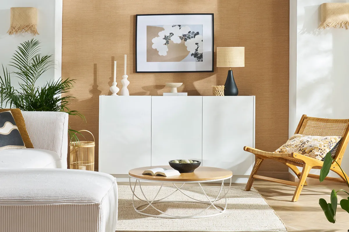 Miliboo Design Sideboard Weiß und helles Holz 3 Türen B155 cm NELIO* Sideboards