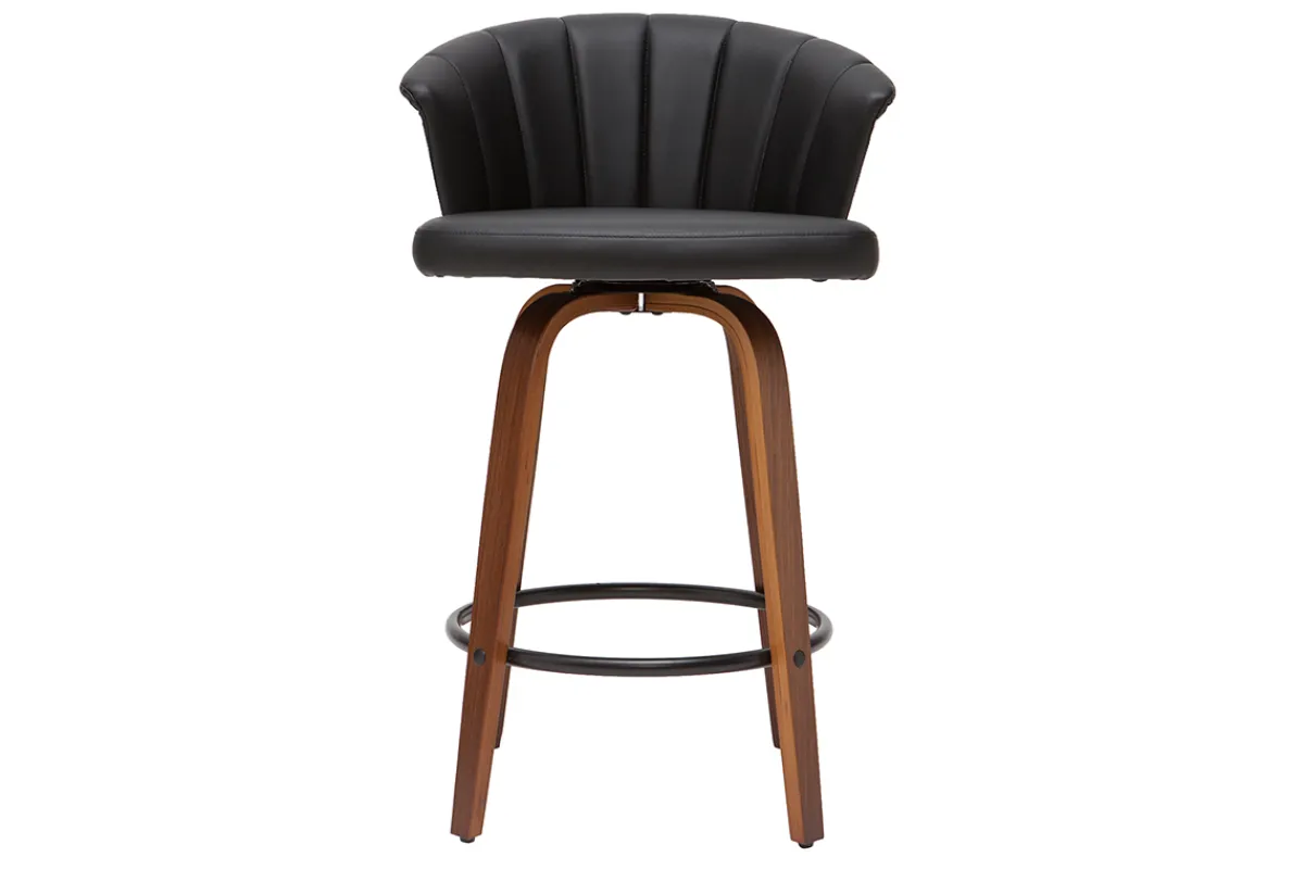 Miliboo Design-Barhocker ALBIN drehbar schwarz und dunkles Holz H65 cm* Barhocker