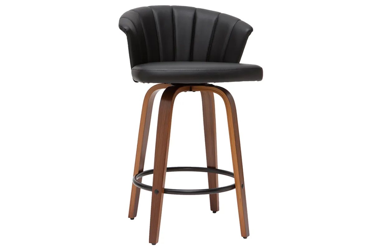 Miliboo Design-Barhocker ALBIN drehbar schwarz und dunkles Holz H65 cm* Barhocker