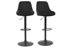 Miliboo Design-Barhocker aus petrolblauem Samtstoff und schwarzem Metall 360° drehbar (2er-Set) HOLO* Barhocker