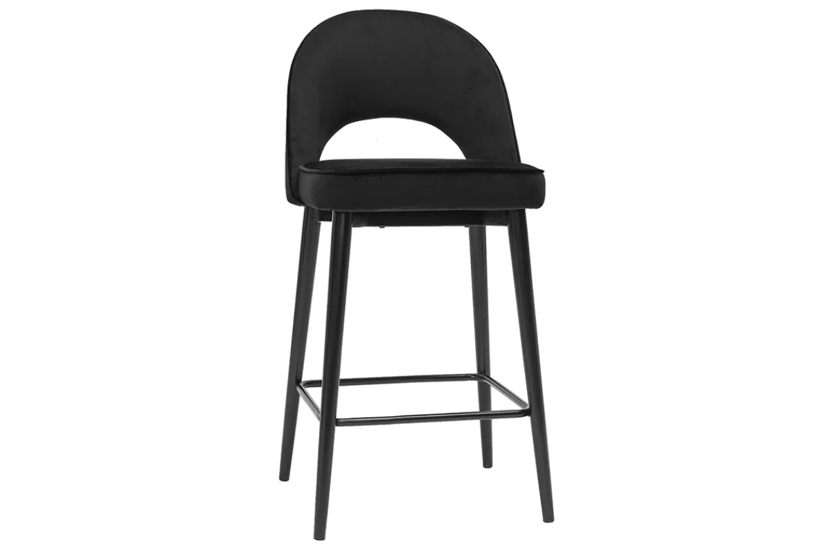 Miliboo Design-Barhocker aus schwarzem Samt und Metall H69 cm BELLEROSE* Barhocker