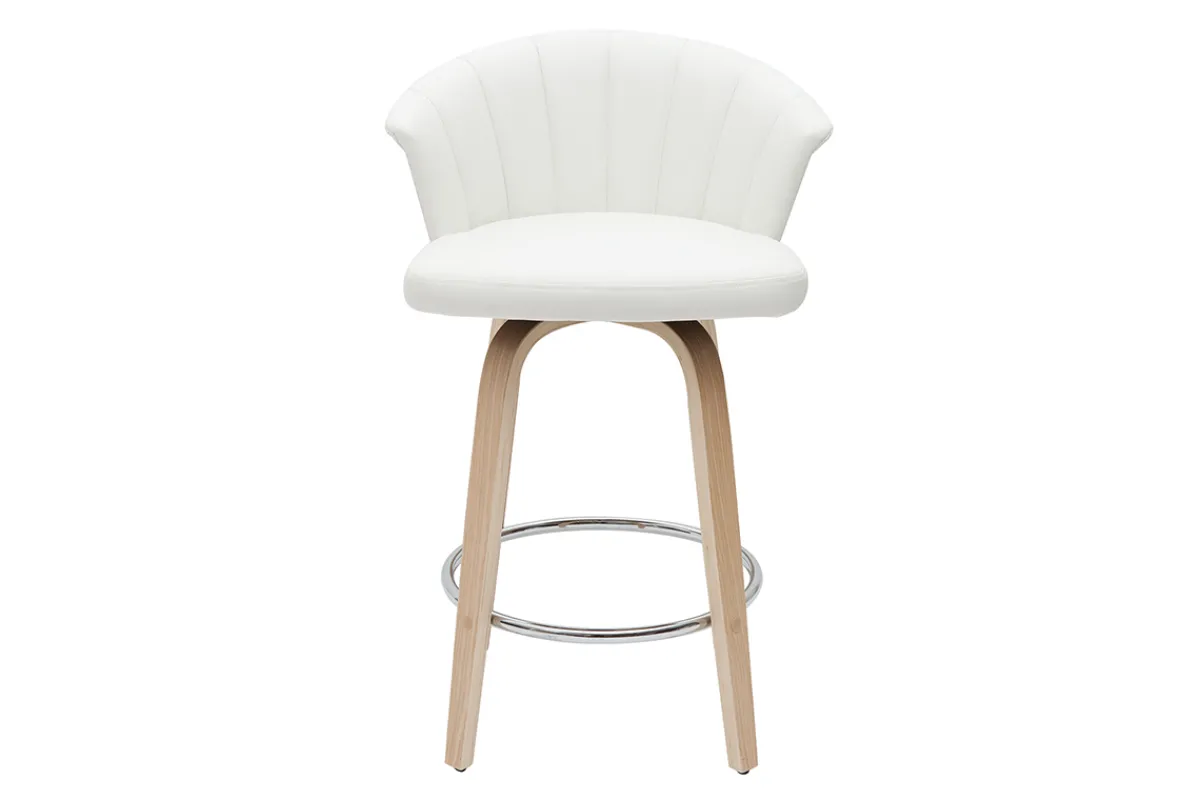 Miliboo Design-Barhocker drehbar weiß und helles Holz H65 cm ALBIN* Barhocker