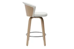 Miliboo Design-Barhocker drehbar weiß und helles Holz H65 cm ALBIN* Barhocker