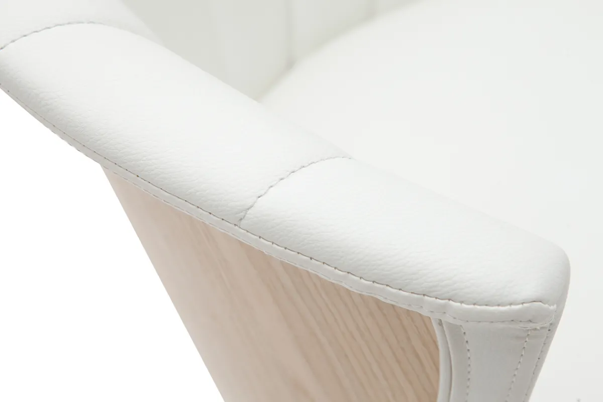 Miliboo Design-Barhocker drehbar weiß und helles Holz H65 cm ALBIN* Barhocker