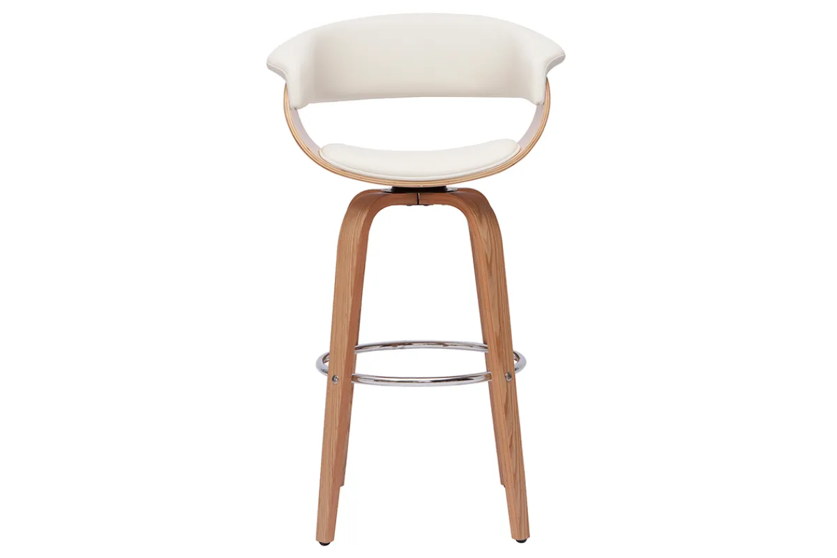 Miliboo Design-Barhocker drehbar weiß mit hellem Holz H 67 cm OKTAV* Barhocker