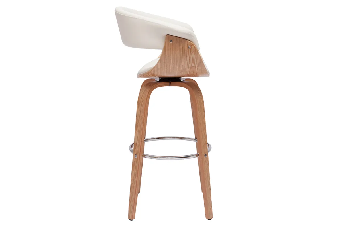 Miliboo Design-Barhocker drehbar weiß mit hellem Holz H 67 cm OKTAV* Barhocker