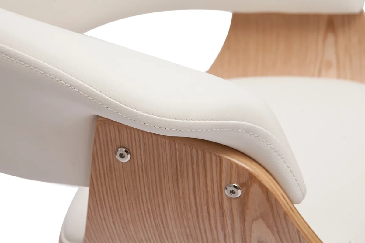 Miliboo Design-Barhocker drehbar weiß mit hellem Holz H 67 cm OKTAV* Barhocker