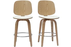 Miliboo Design-Barhocker drehbar weiß und helles Holz H66 cm (2er-Set) BECK* Barhocker