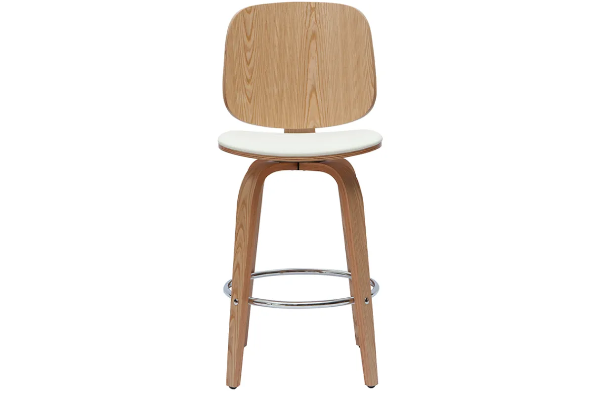 Miliboo Design-Barhocker drehbar weiß und helles Holz H66 cm (2er-Set) BECK* Barhocker